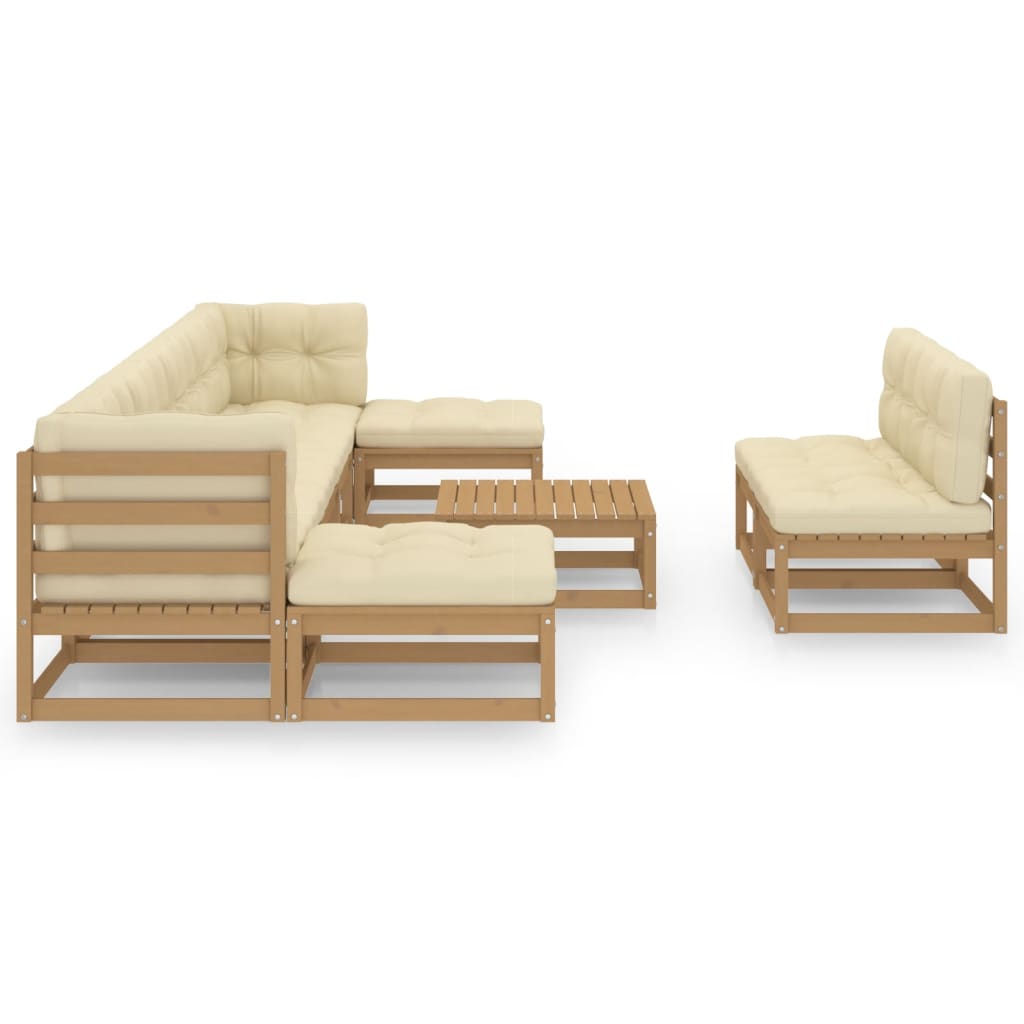 10-tlg. Garten-Lounge-Set Kissen Honigbraun Kiefer Massivholz